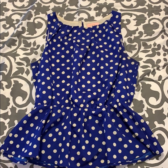 Blue and white polka dot peplum top - Picture 1 of 2